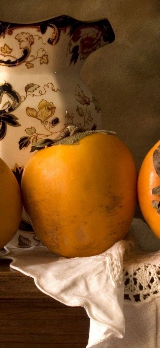 food, fruit, persimmon, tasty, pitcher