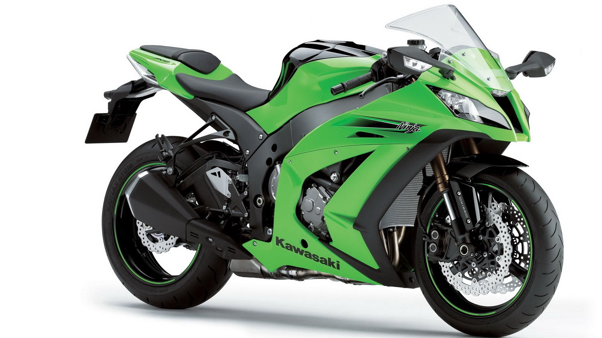 motorbike, green, kawasaki, ninja