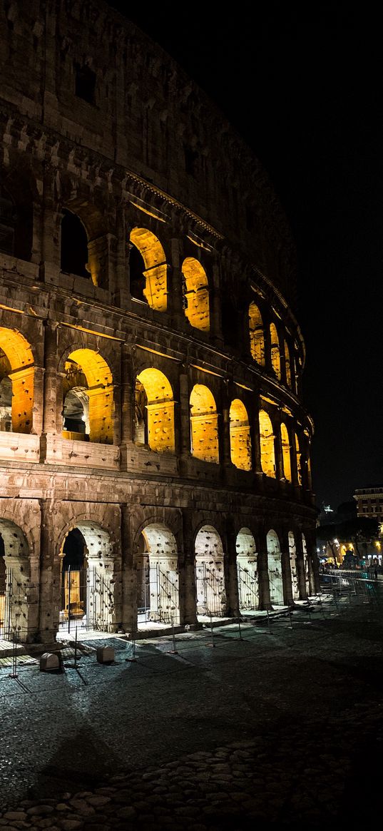 colosseum, night, dark, architecture, rome