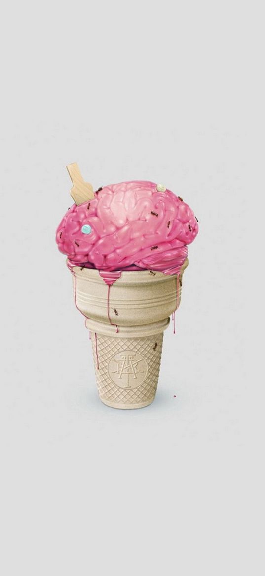 brain, cup, ice cream, minimalism, ants