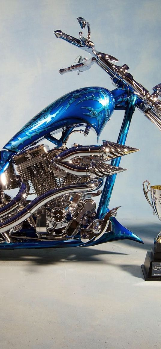 chopper, bike, blue, airbrush