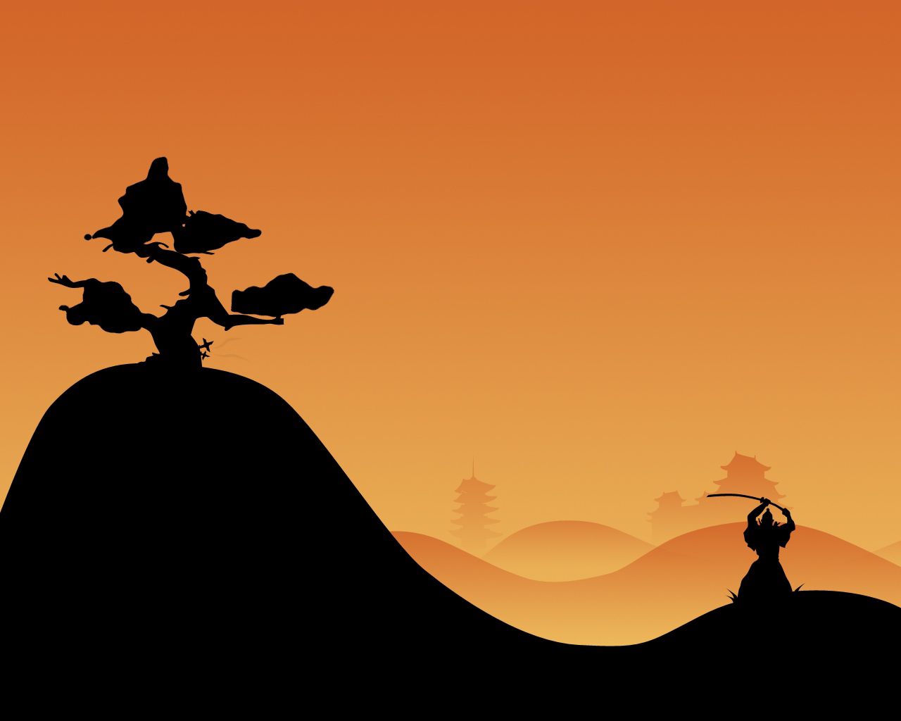 samurai, night, silhouette