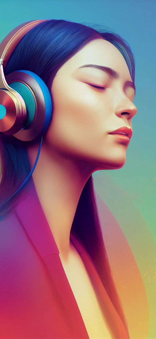 girl, music, headphones, relax