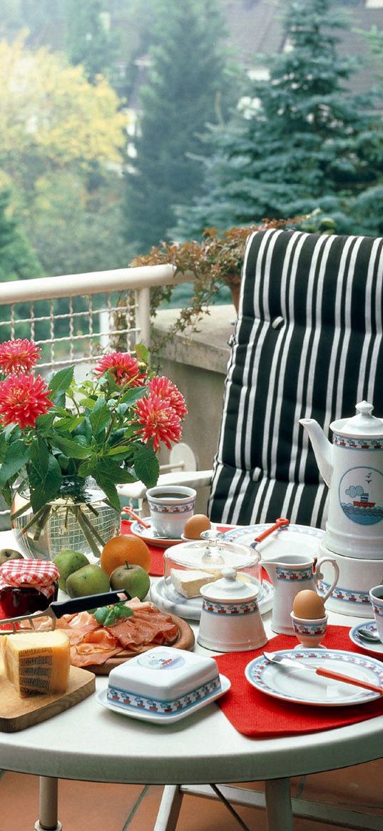 table, balcony, food, catering