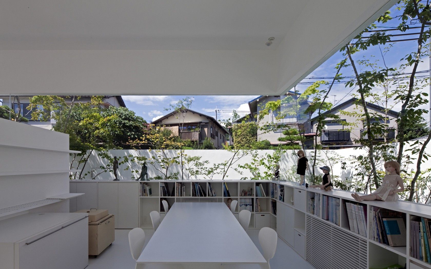 white, interior, books, shelves, solid glass