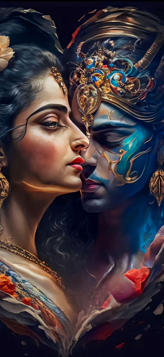 radha, krishna, gods, heart, hinduism, religion, ai, art