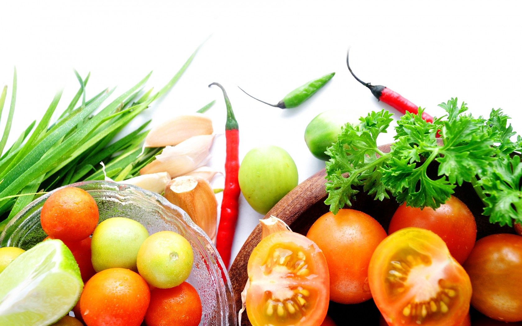 dishes, vegetables, tomatoes, peppers, herbs, garlic, onion