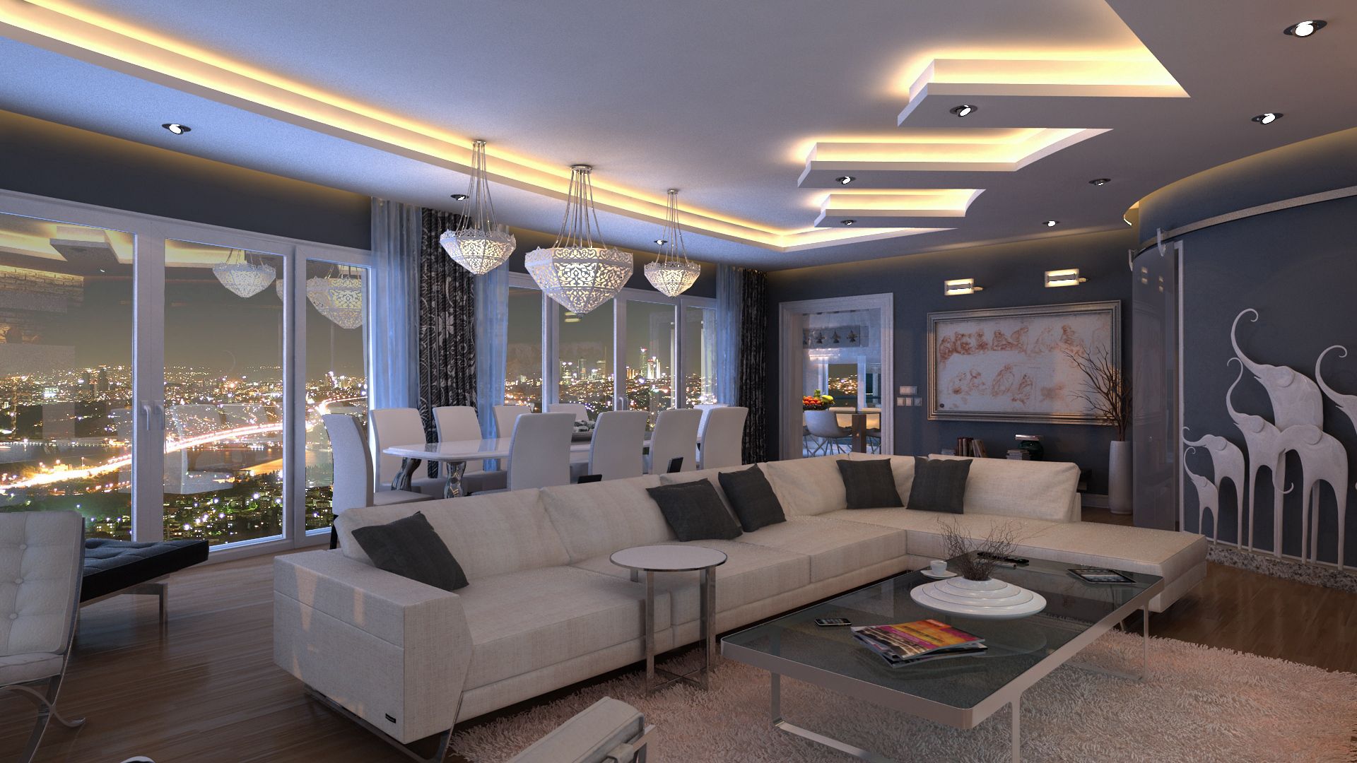 interior design, style, istanbul, room, furniture, window, view, night city, painting, lighting