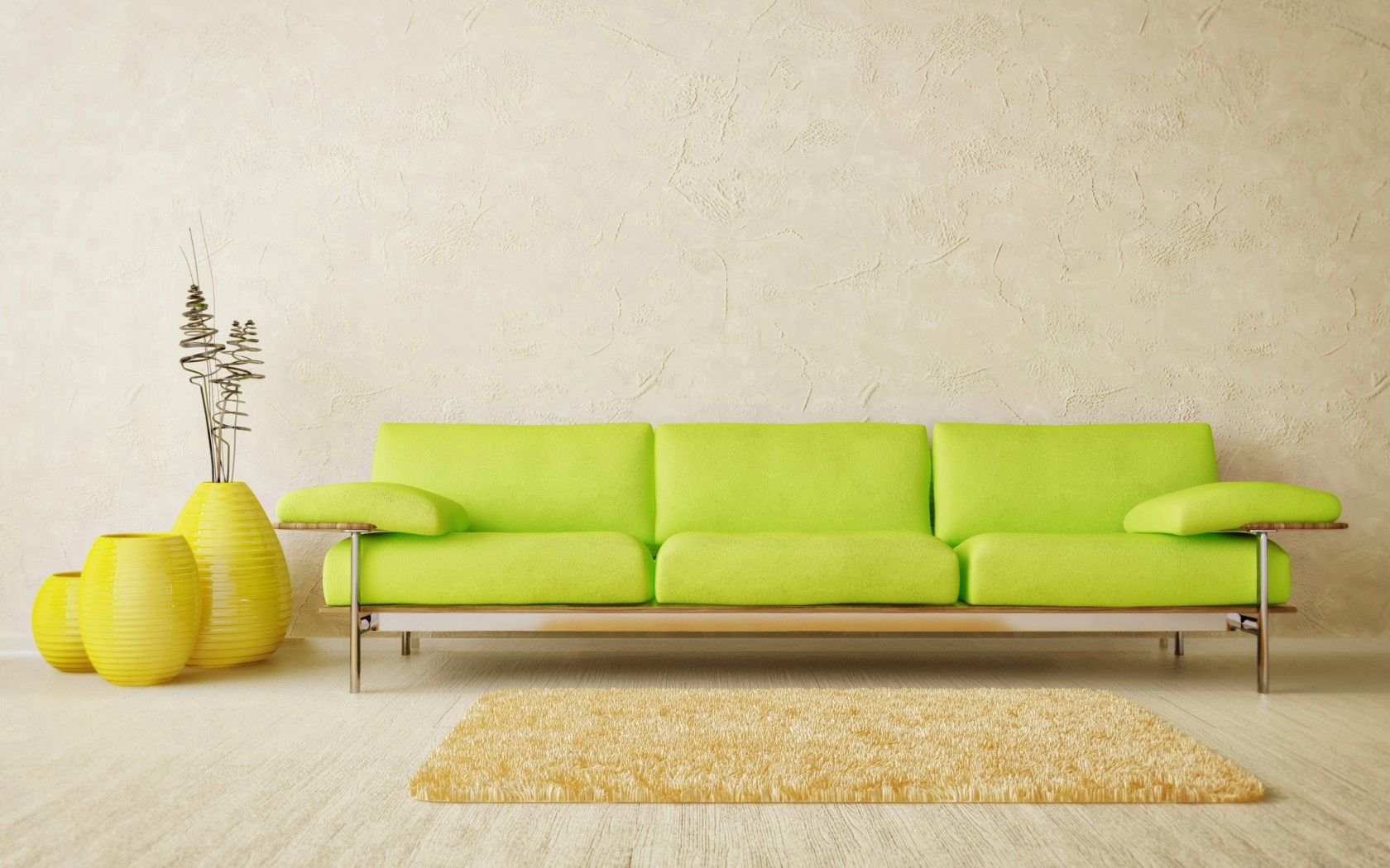 interior, room, style, design, light, minimalist sofa, green, vase, yellow, carpet, parquet