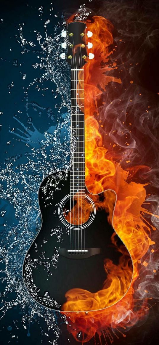 guitar, element, music, fire, water, musical instrument