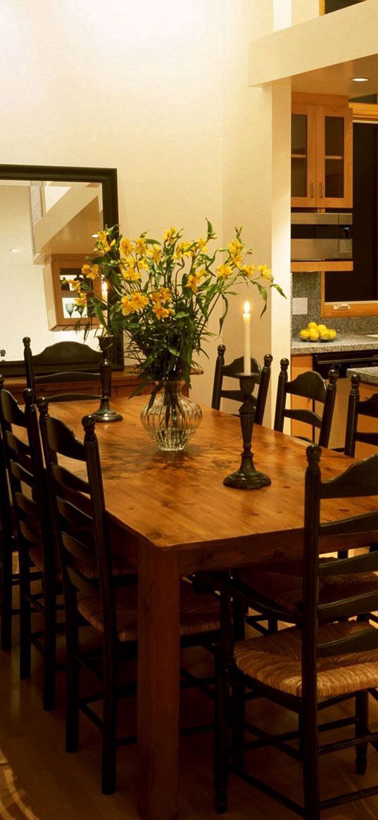 kitchen, dining room, furniture, tables, chairs