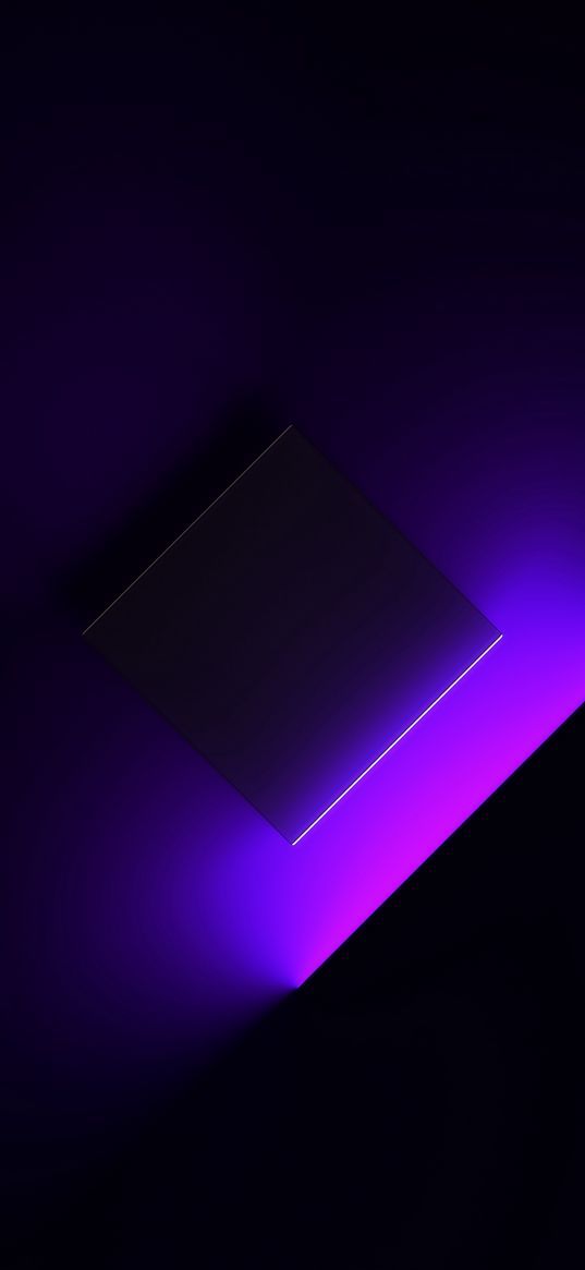 rhombus, square, shapes, geometry, neon, purple, black, abstraction