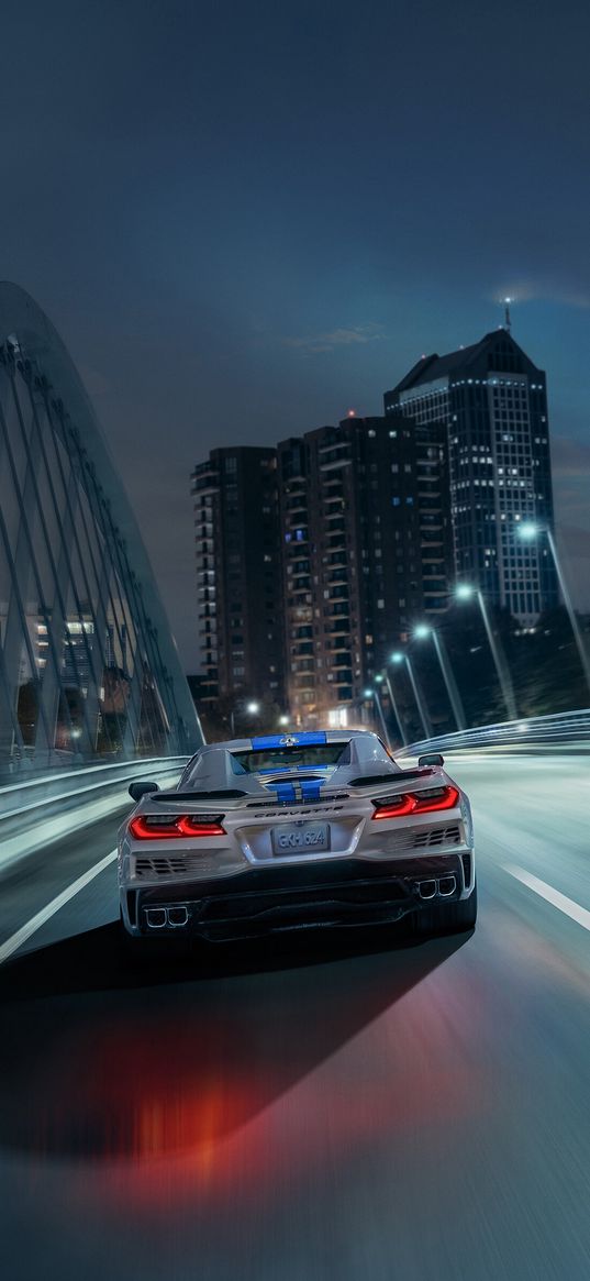 car, road, speed, city, bridge, grey, night