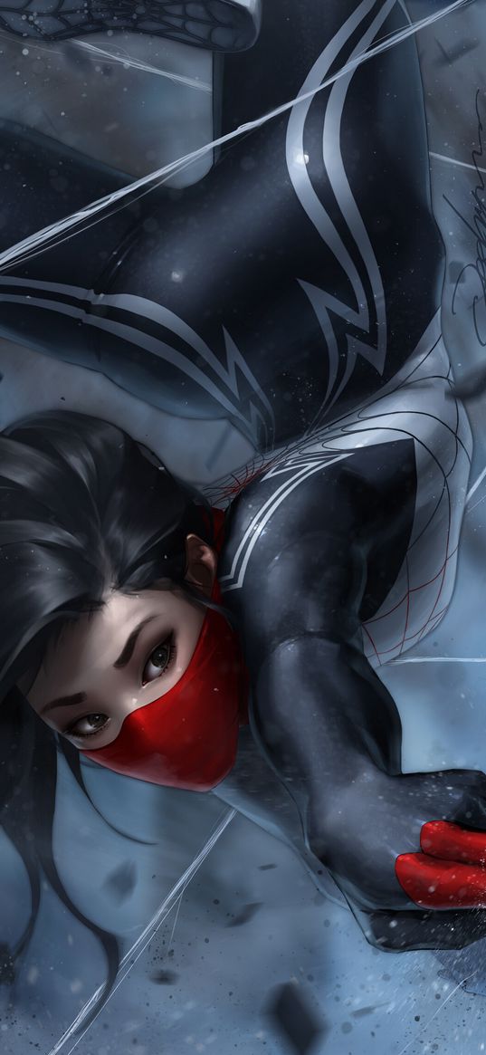 silk, cindy moon, spider-man, spiderman, superheroes, marvel, girl, mask, web, art