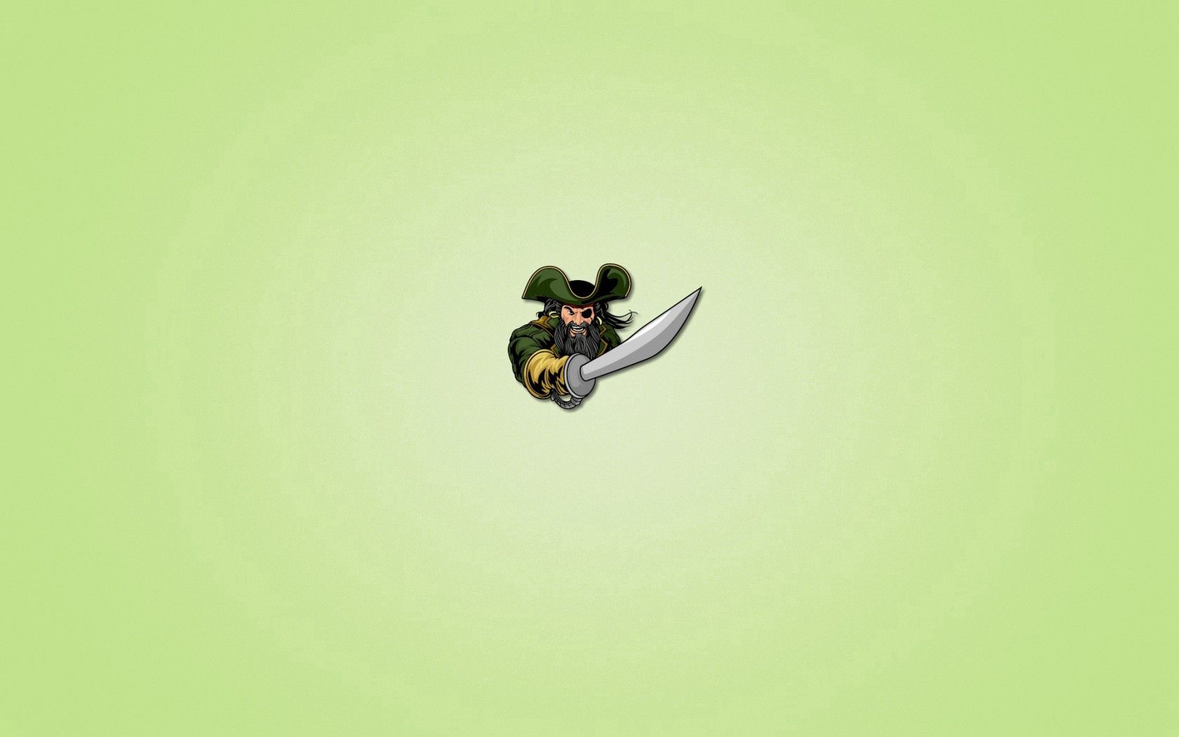 pirate, light green background, sword, one-eyed, beard, minimalism