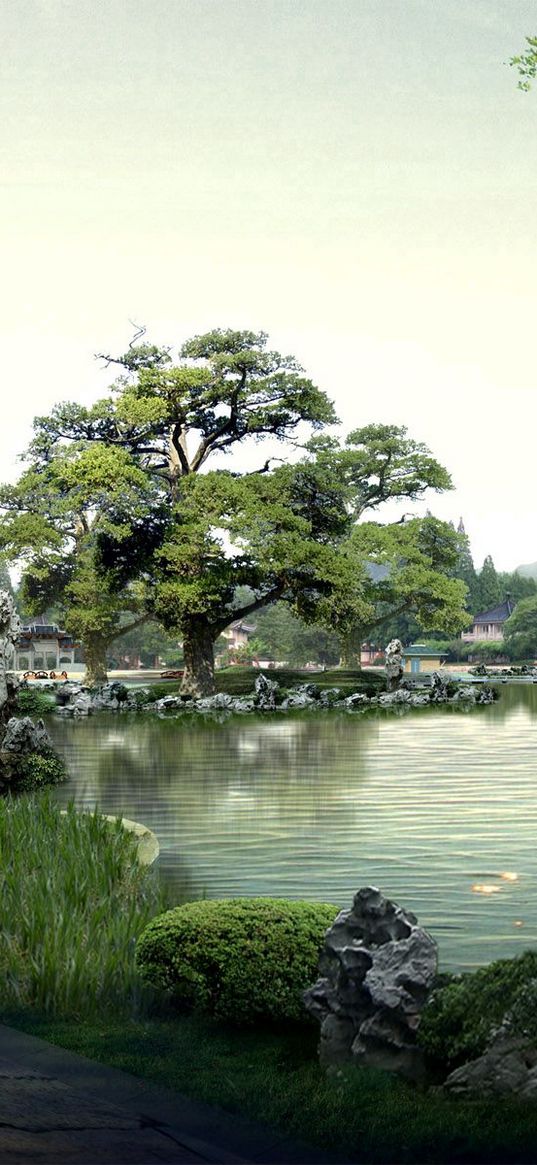 china, nature, buildings, pagoda, lake, photoshop