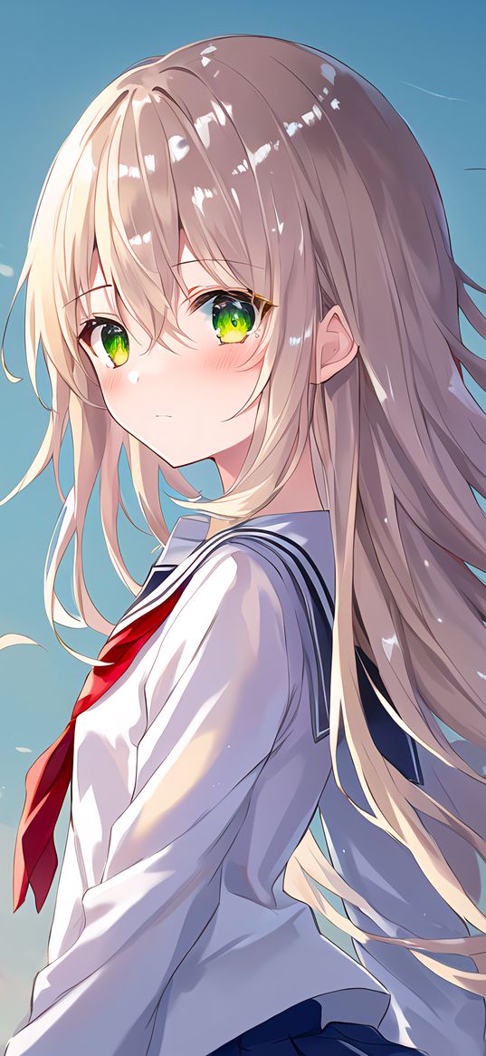 girl, glance, sailor suit, hair, anime