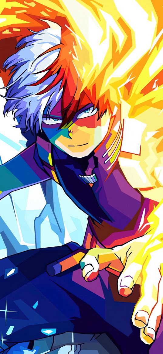 shoto todoroki, my hero academia, anime, character, fire, ice, art