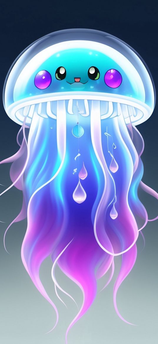 jellyfish, drops, eyes, art, blue, light