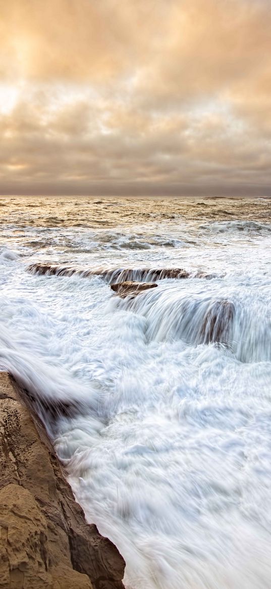 sea, stones, foam, cascade, nature