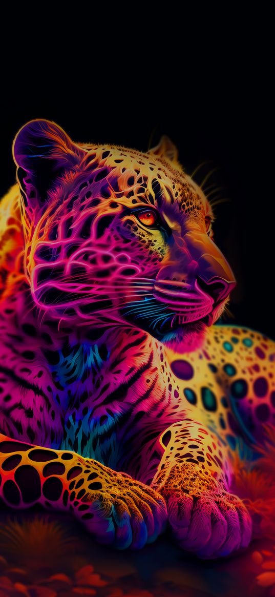 leopard, predator, neon, colored, pink, black