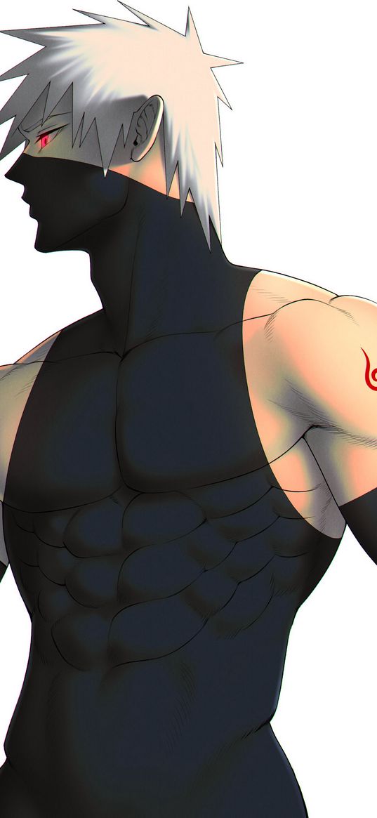 kakashi hatake, naruto, anime, character, sharingan, tattoo, muscle, art