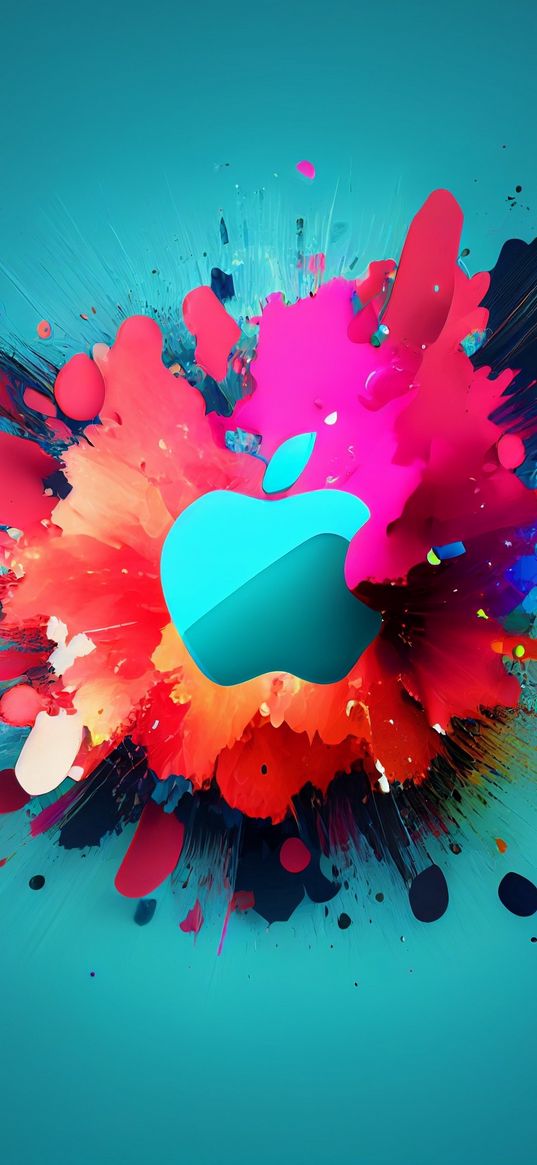 apple, logo, spots, splashes, colorful