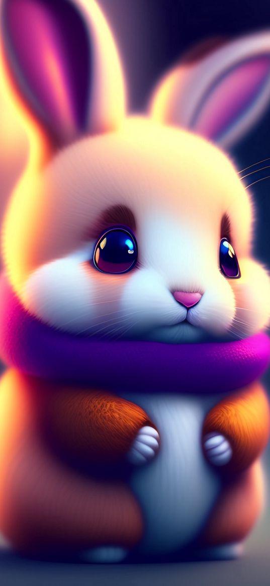 rabbit, cute, fluffy, color, 3d, art