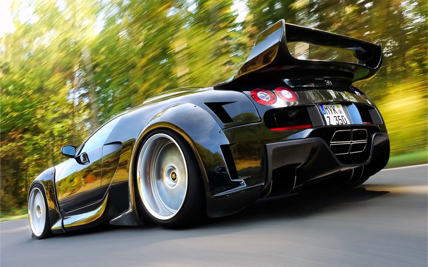 bugatti, style, black, road, speed