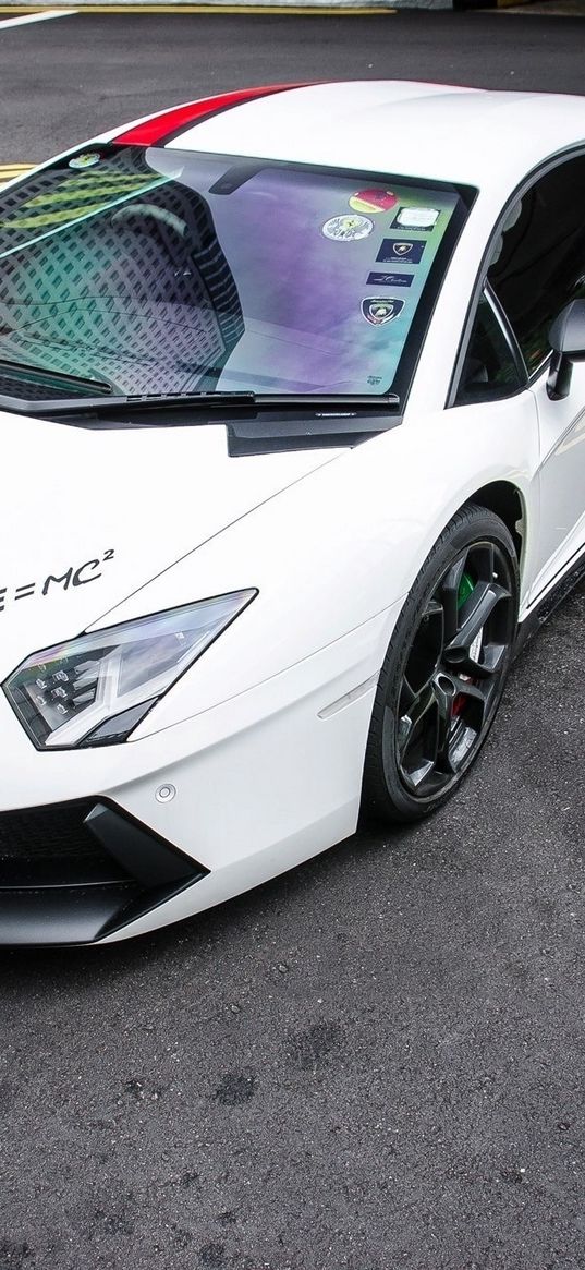 lamborghini aventador, white, sports car