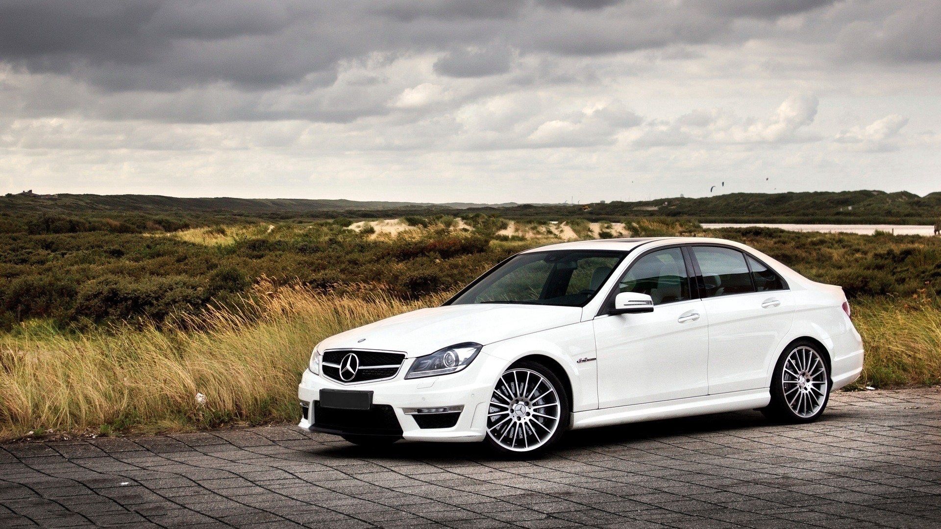 mercedes, auto, white, nature