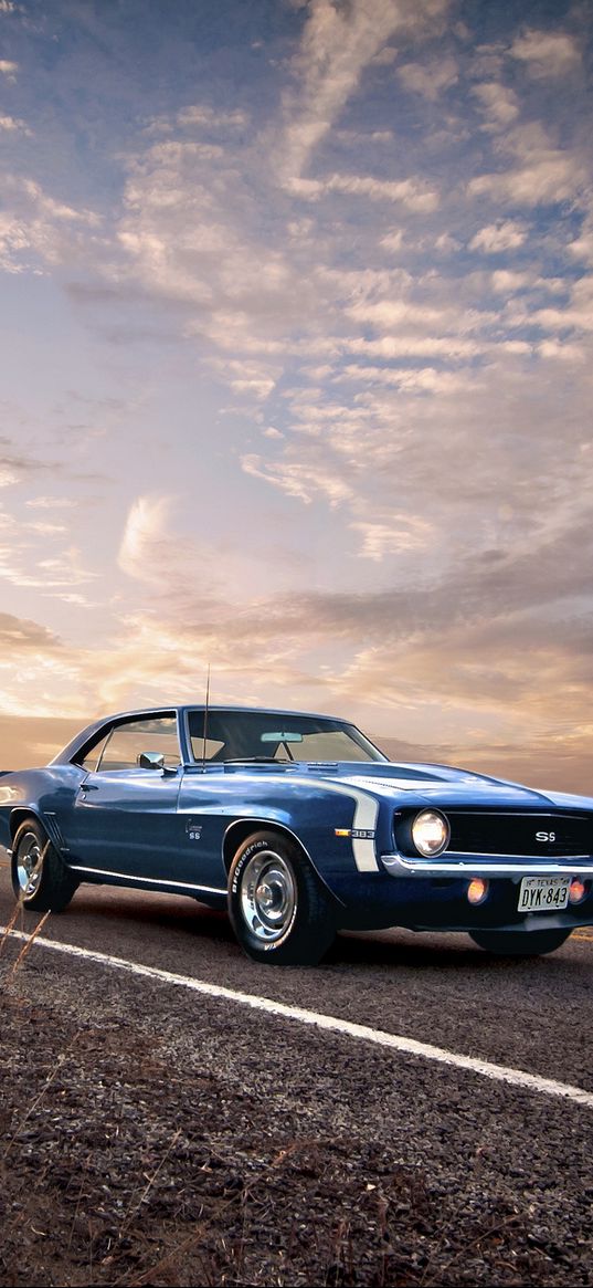 ss, classic, american, camaro, chevrolet, 1969, blue