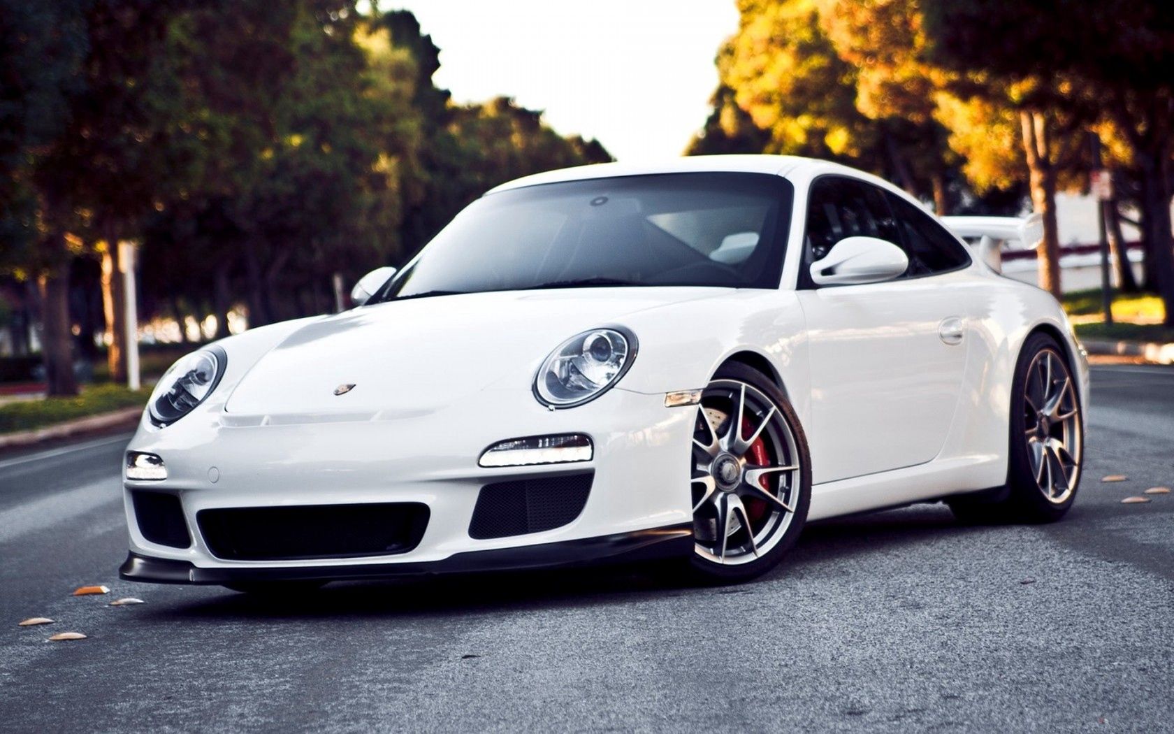 white, porsche, road