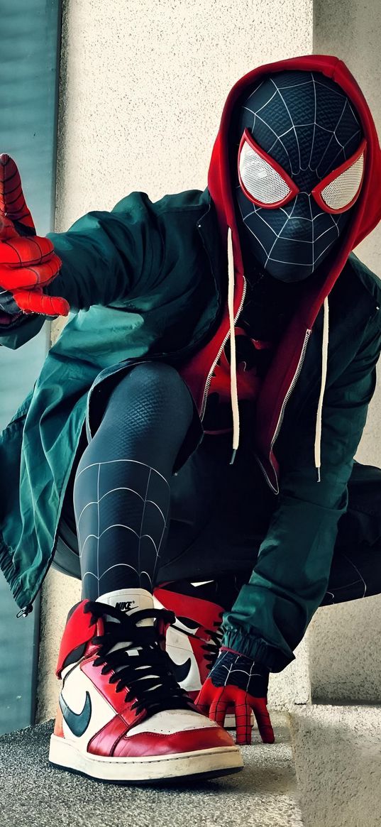 spider-man, miles morales, cosplay, sneakers, nike, black, red