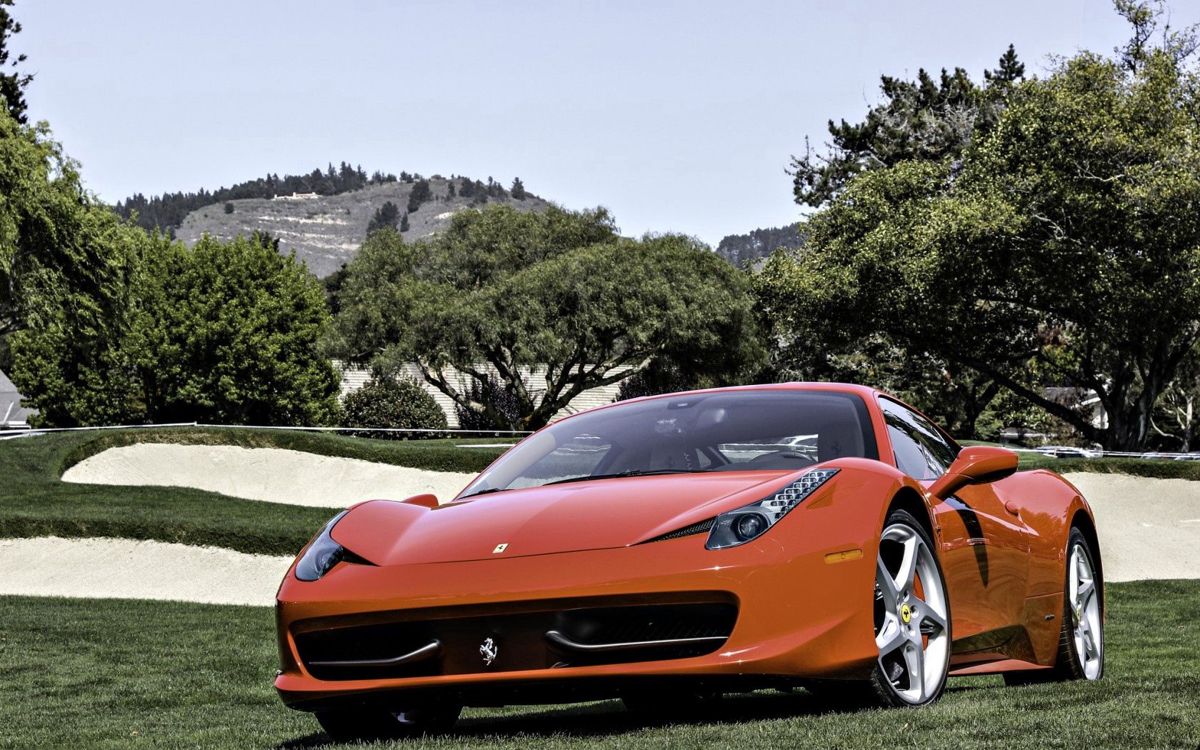 ferrara, italy, red, field, trees, sky, ferrari