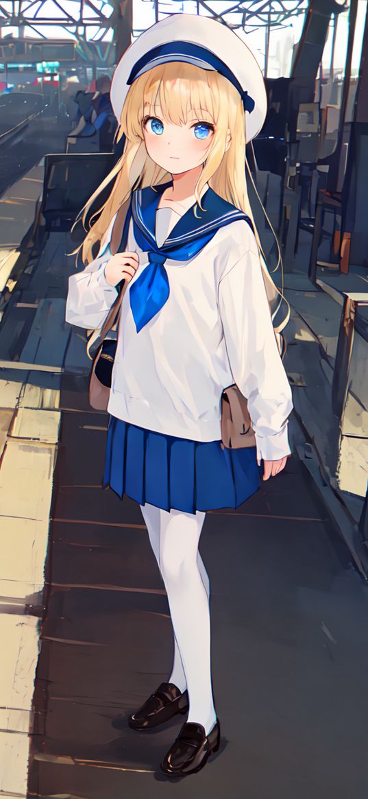 girl, student, bag, station, anime