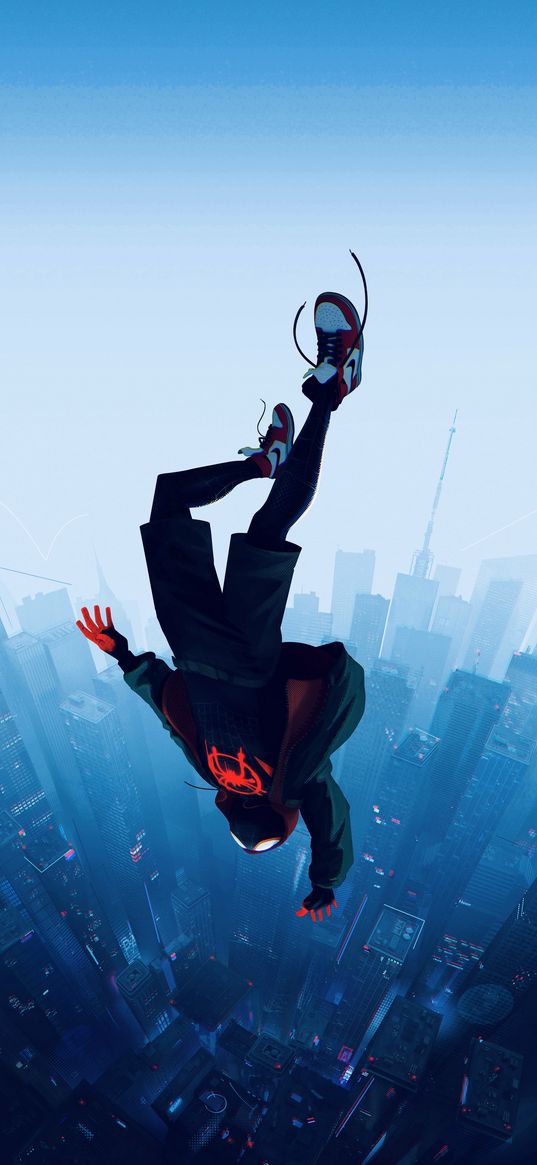 spider-man, miles morales, cartoon, game, city, height