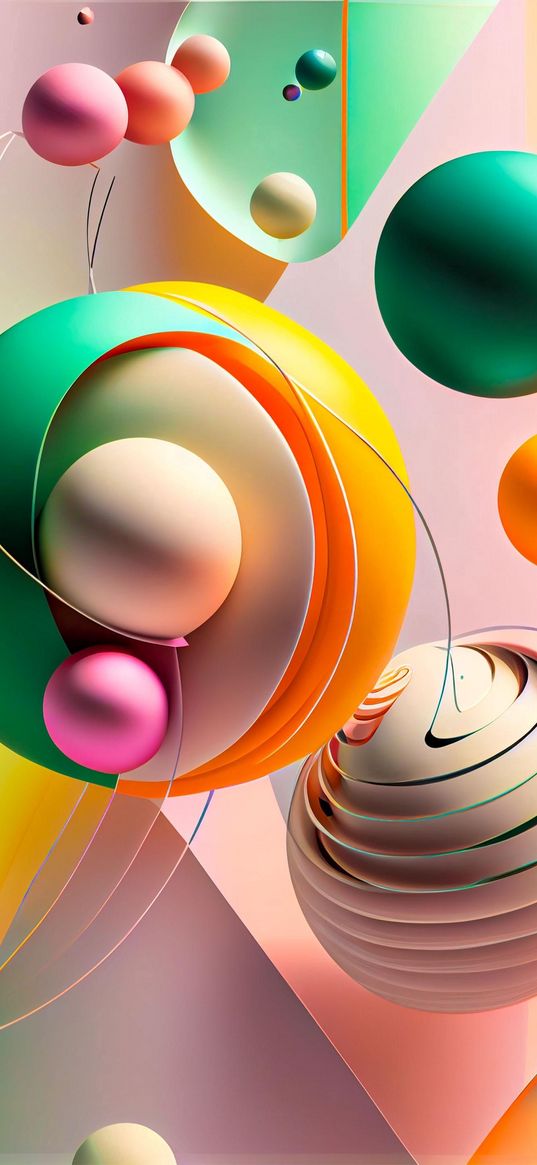 abstraction, spheres, lines, geometry, color