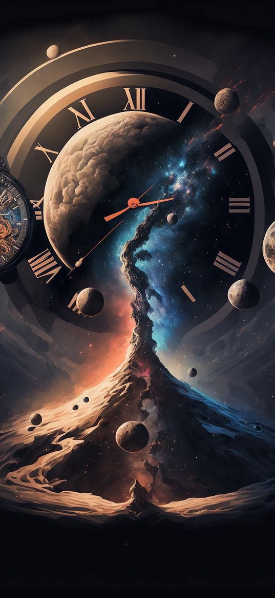 clock, black hole, milky way, galaxy, stars, planets