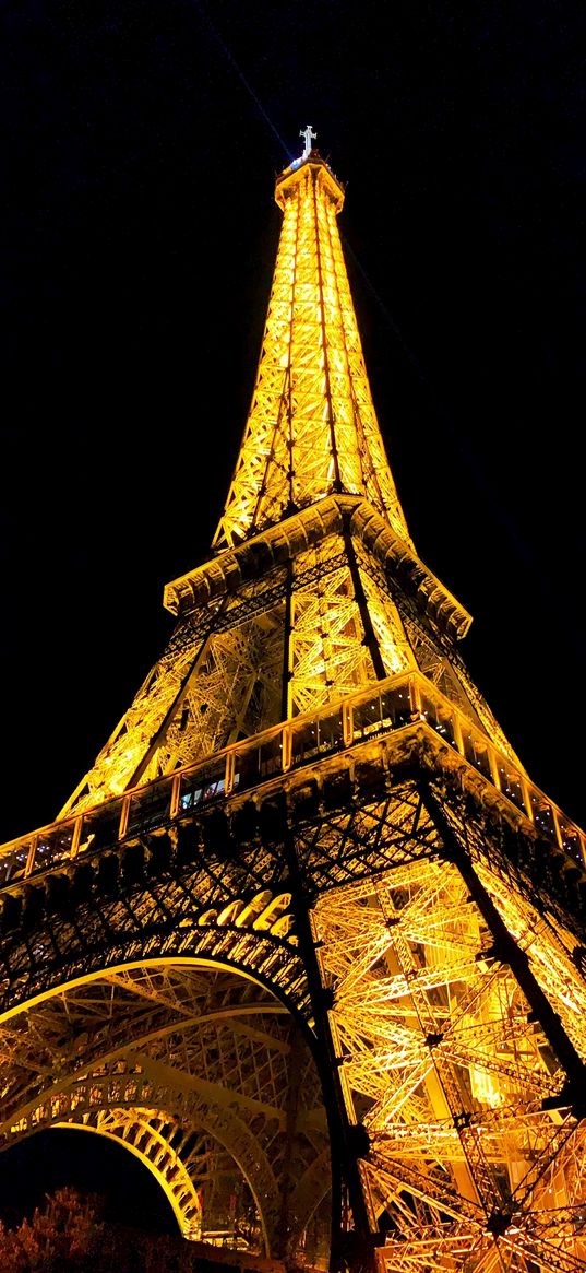 eiffel tower, paris, building, light, yellow, black