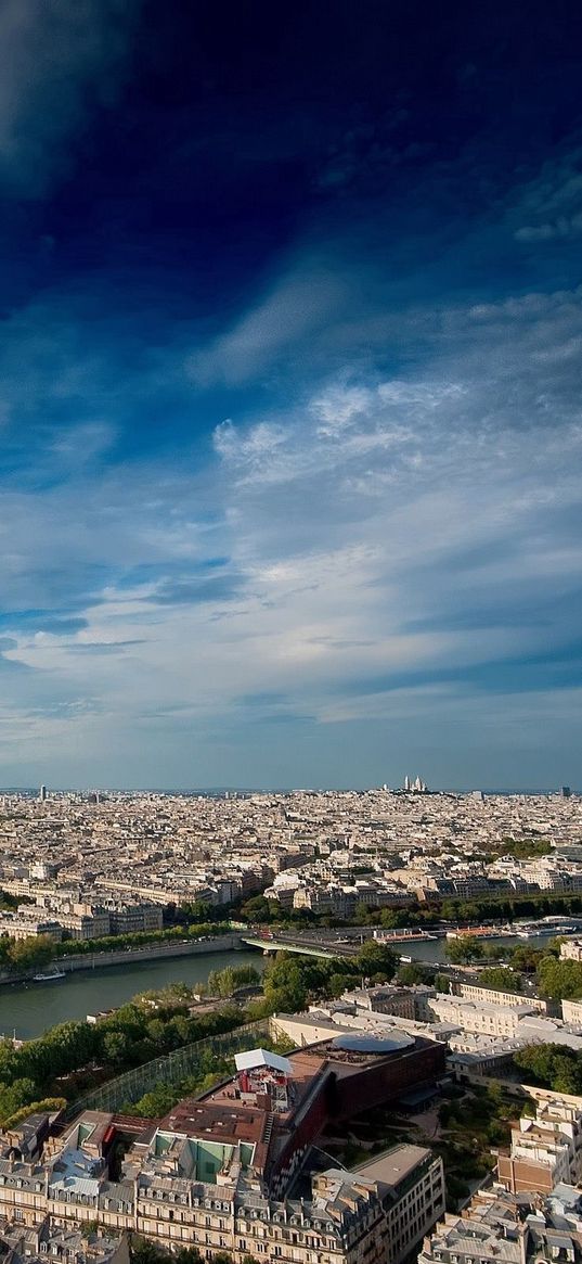 city, height, top view, sky, buildings