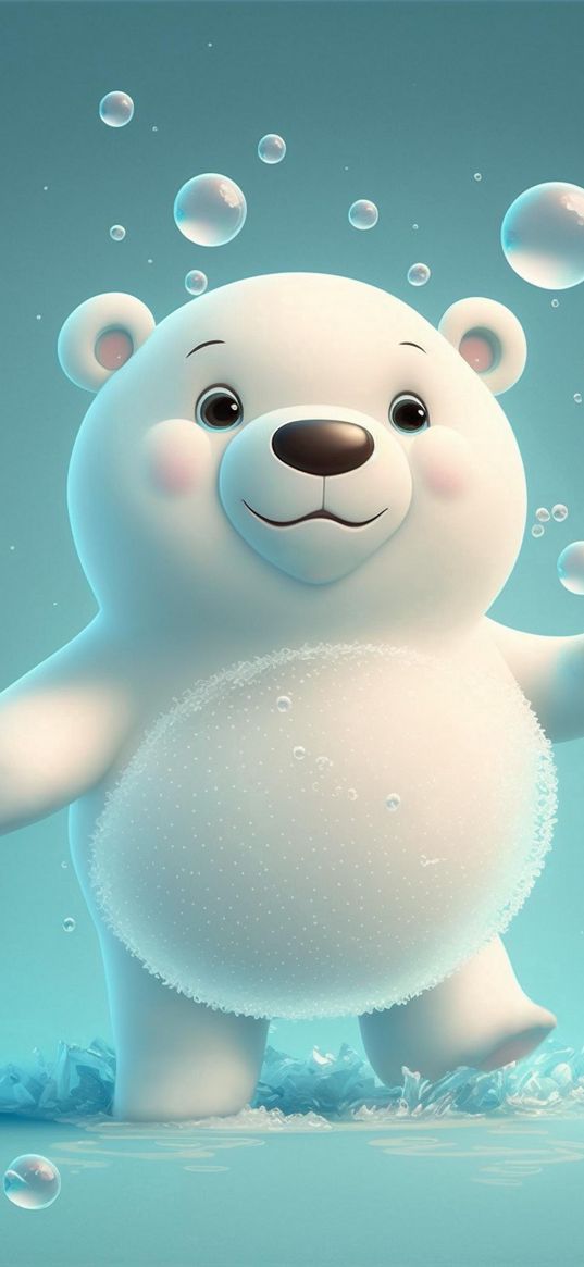 polar bear, art, bubbles, cute