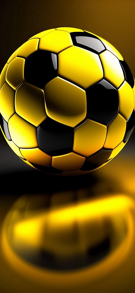 soccer ball, black, yellow, reflection, honeycomb