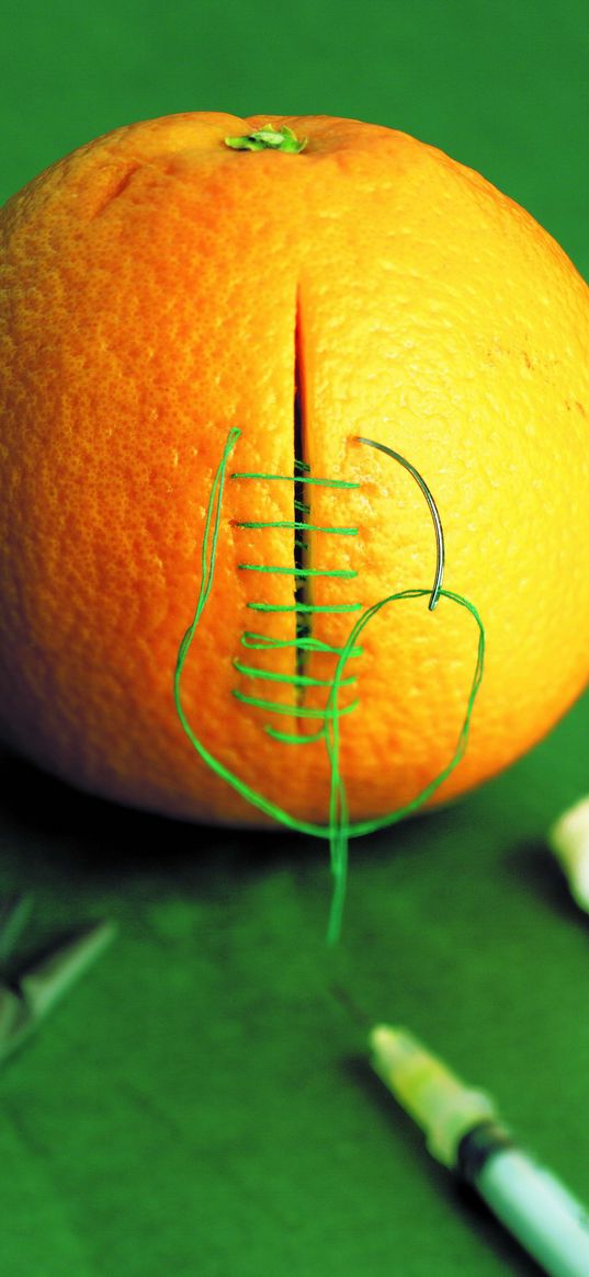 orange, cutting, sewing, stitching, green background