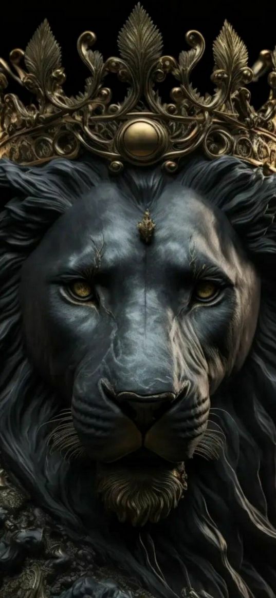 lion, animal, predator, crown, golden, sculpture