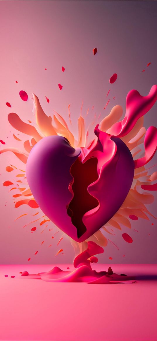 heart, split, splashes, splash, pink, digital art