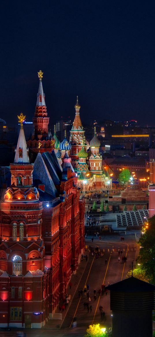 red square, architecture, lights, night, moscow, russia