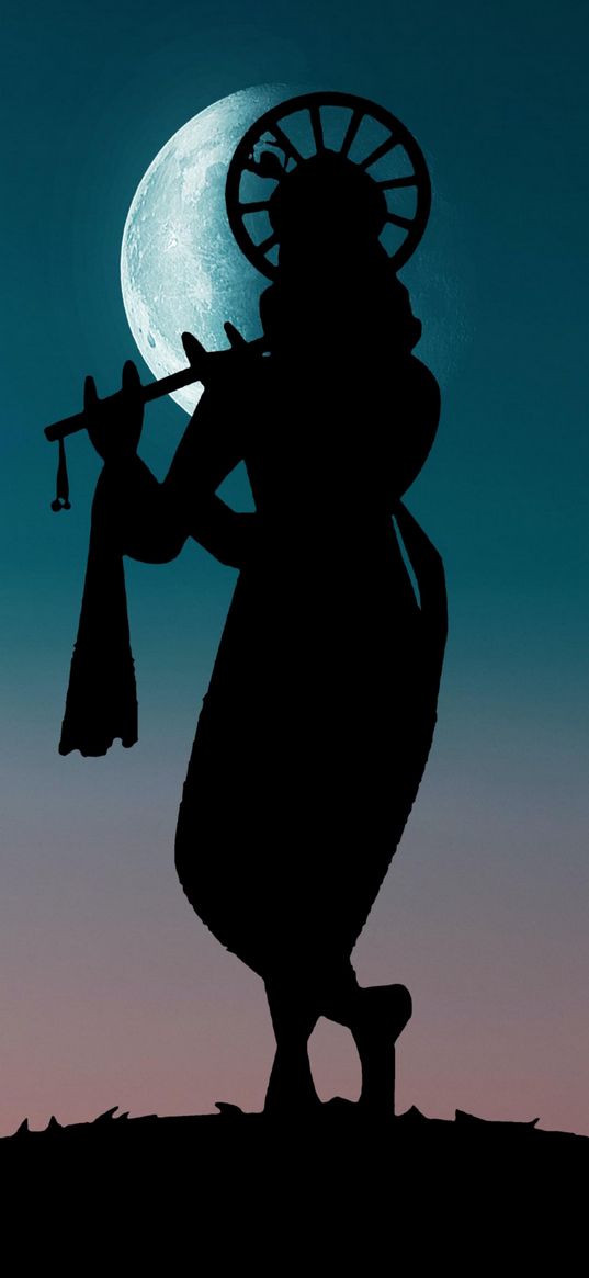 krishna, god, moon, silhouette, black, blue, religion