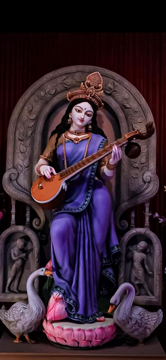 saraswati, goddess, religion, india, geese, purple