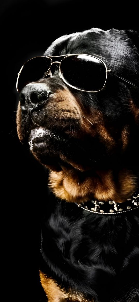 rottweiler, sunglasses, collar, cool, pet, animal, black background